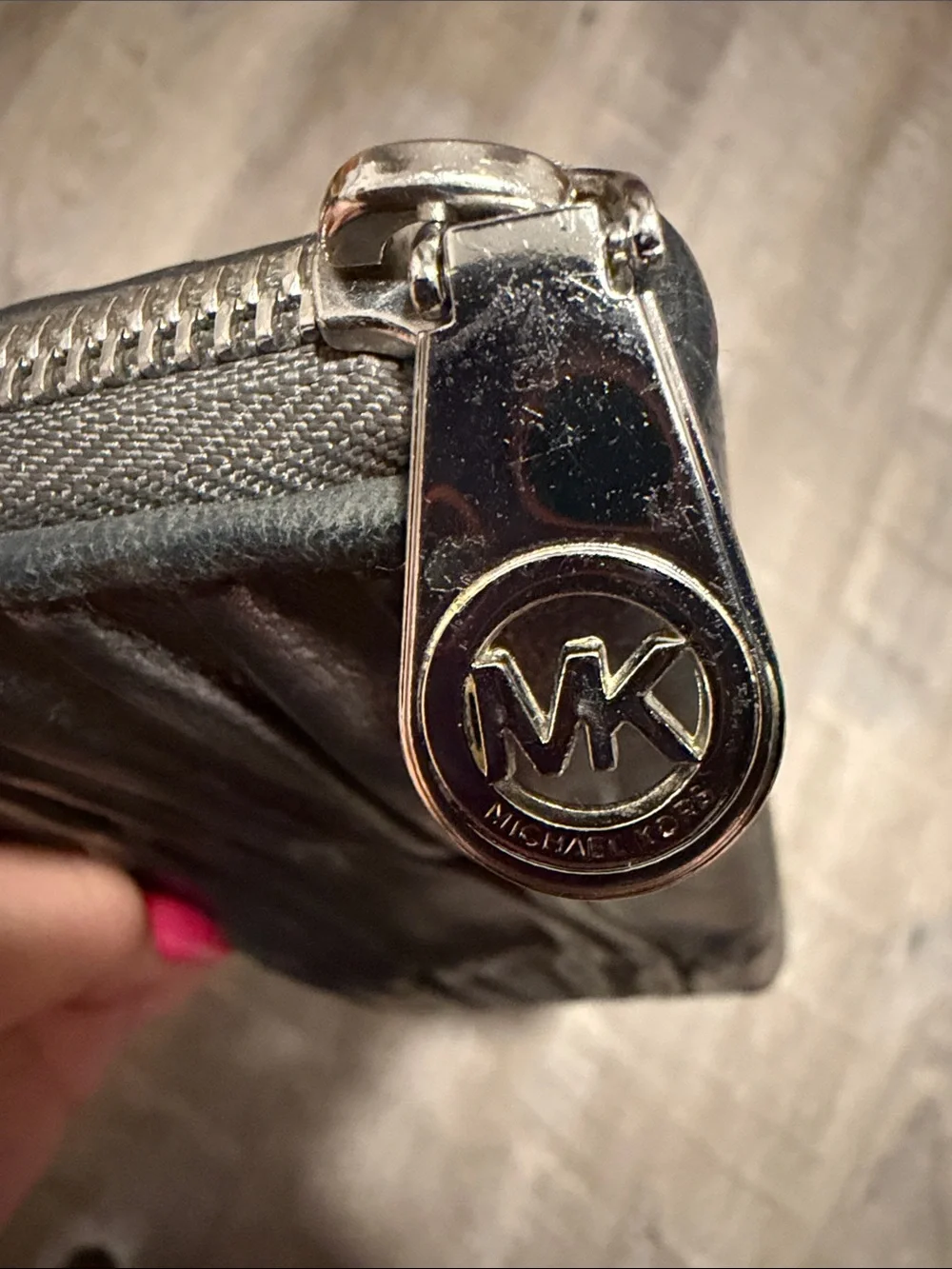 Michael Kors Rouched metallic pewter Leather Zip Wallet